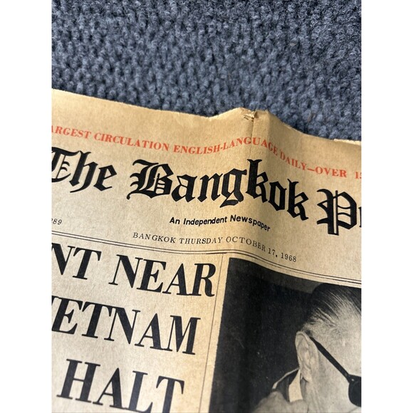 Vtg Newspaper Bangkok Post October 17, 1968 Agreement Near on Vietnam Bomb Halt - Picture 3 of 11